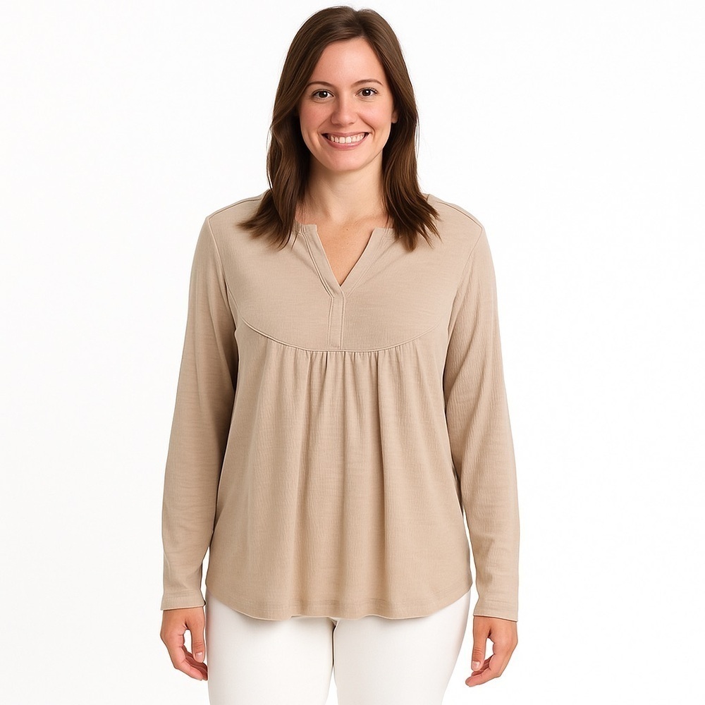 NWOT Sonoma V-Neck, Long Sleeve Top, Cream, Size S